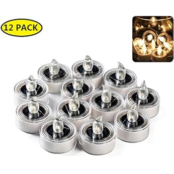 Solar Tea Lights Candles LED Flameless Flickering Candles Waterproof Candle Lights for Wedding Birthday Party Christmas Thanksgiving Décor-12 Pack