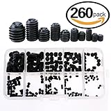 Glarks 260-Piece M3 4 5 6 8 Hex Allen Head Socket Set Screw Assortment Kit (12.9 class alloy steel)
