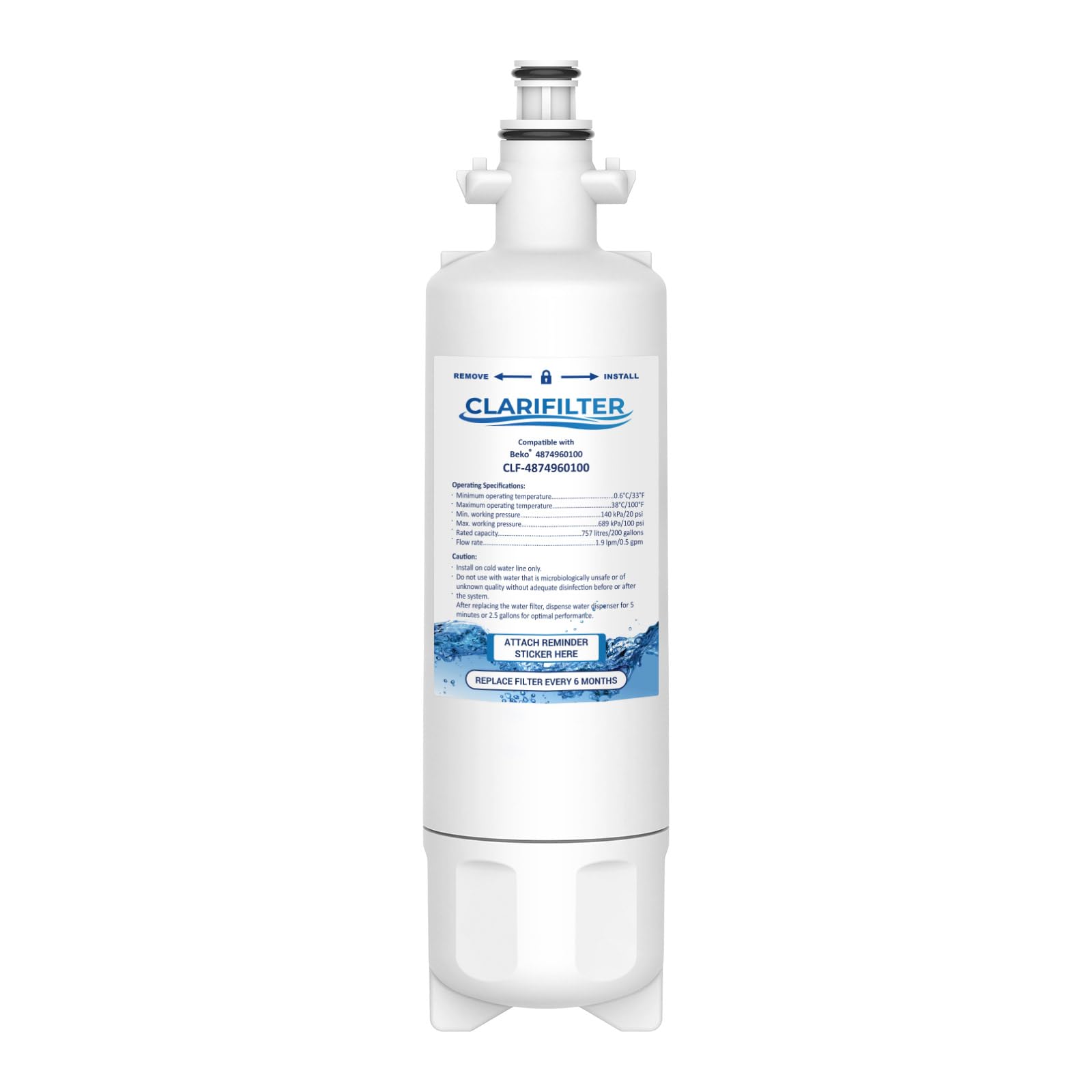 Clarifilter 4874960100 Fridge Water Filter Cartridge compatible with Beko/Smeg 4874960100, 4394650100, 9256712, SBS4K; Lamona Leisure LAM6100, HJA6110; Blomberg IWD1004ET; Grundig 487960000 (1)