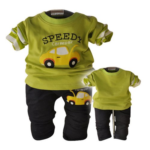Baby Clothing Car Cartoon Boy Suit shirt+Pants BGT-342(18-24 months (90), Green)