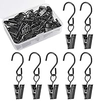 ATPWONZ 50pcs Black S Hanging Hook with Clips Multifunctional String Light Hangers Curtain Clips