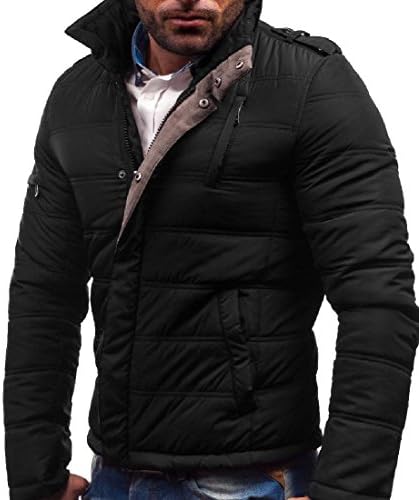 xiaokong Men Stitching Pocketed Solid Hood Zip Up Luxury Thick Coat Jacket Black M