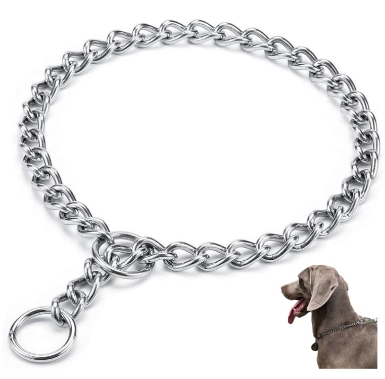 Photo 1 of (Made in USA) Stainless Steel Dog Chain Collar – Chew Proof Slip and Martingale Chain for Dogs – Anti Winding, Heavy Duty Dog Chain Collar - Made in USA with Smooth Chrome Finish (L - 20")