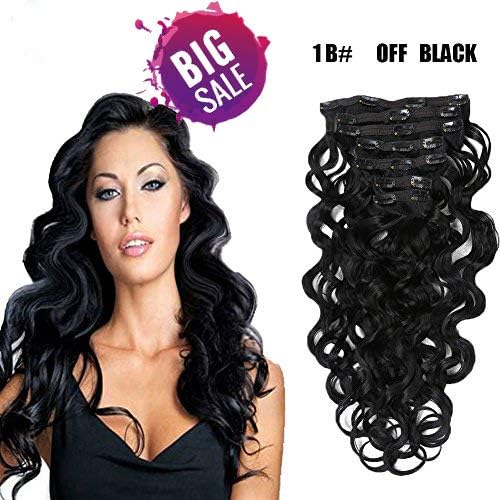 Clip in Hair Extensions Synthetic hair Clip in 140G 7Pcs/Lot Japanese Heat Resistant Fiber Hairpieces Deep Wave/Body Wave/Straight hair (Body Wave, Natural Black 1B#)