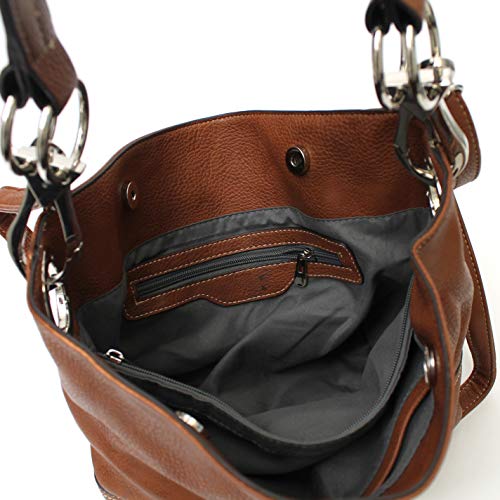 Americana Bucket Style Hobo Shoulder Bag with Big Snap Hook Hardware
