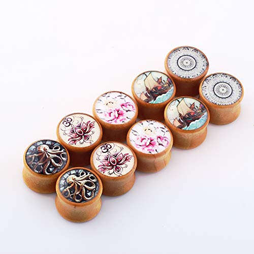TIANCI FBYJS 5 Pairs Wooden Gauges Organic Wood Double Flared Ear Tunnels Expander Plugs Stretcher for Women Men 5 Style 12mm=1/2''