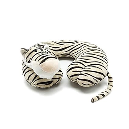 JERN Comfortable U Shape Cartoon Animal Cotton Travel Neck Pillows (White Tiger)