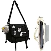 Inshere Aesthetic Crossbody Bag with Cute Pins and Ornament, Nylon Shoulder Messenger Bag Japanese Kawaii Bag for Women Men