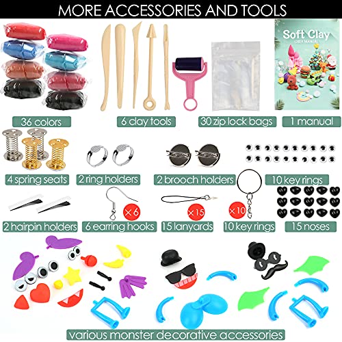 LotFancy Air Dry Clay Kit, 36 Colors Magic Modeling Clay for Kids Adults, Beginners, Accessories and Sculpting Tools, Air-Hardening, Non-Toxic, Soft and Lightweight