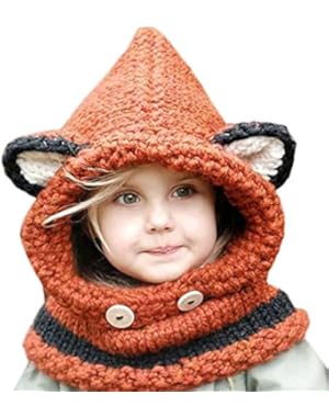 Winter Kids Warm Fox Animal Hats Knitted Scarf Beanies for Autumn Winter