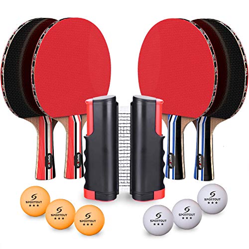 Ping Pong Paddle Set 4 Player Table with Retractable Net Balls and