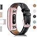 Mornex Leather Band Compatible with Charge 3 and Charge 4, Metal Pink Connectors and Black Leather