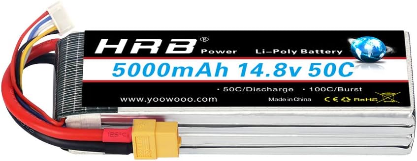 HRB 5000mAh 4S 14.8v 50C Lipo Battery xt60 Plug Connector for RC Airplane, RC Helicopter, RC Car/Truck, RC Boat (6.1 x 1.89 x 1.26 Inch)