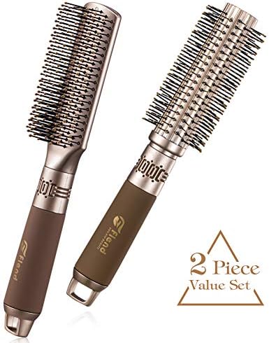 Flend Anti-static Hair Brushes 2-PACK, Round Brush & Detangling Brush, Professional Styling Brush For Blow Drying, Styling, Curling & Straightening, Golden