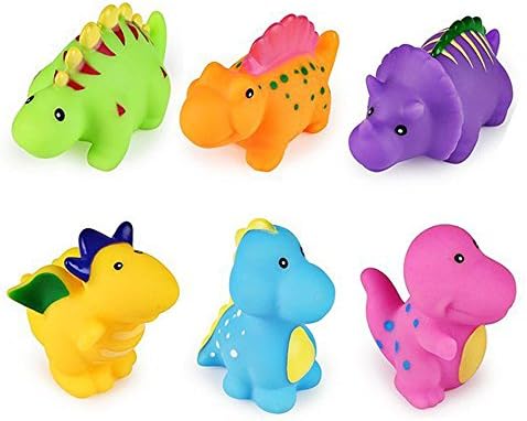 Set of 6 Dinosaur Water Bath Toy, Squirt Floating Bathtub Rubber Animal for Toddler