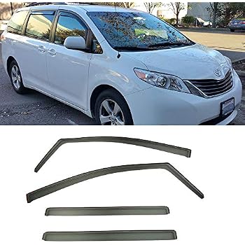 Smoke Tinted Window Visors For Toyota Sienna 2011-2020 - 4pc Rain/Sun Deflector Set