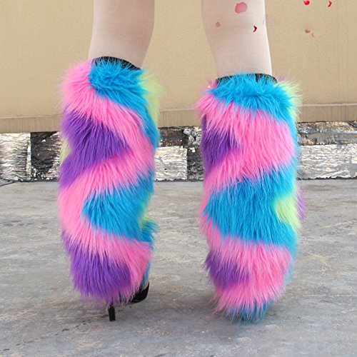 Neon Rainbow Furry Fluffy Unicorn Leg Warmers
