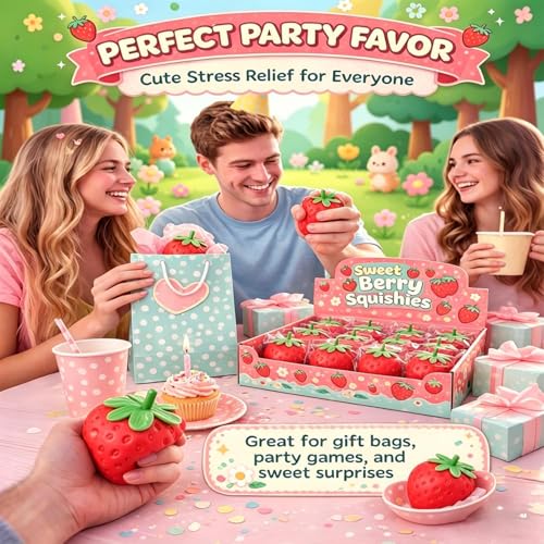 SLEEPHEAD®2pcs Squeezable Fruit Ball Realistic Strawberry Model Squishy Ultra Moldable Slow Rise Party Favor Pressure Release