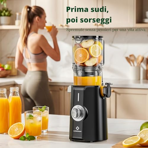 LINKChef Fruit and Vegetable Extractor, 115 mm Opening Juice Extractor 1.2L, Slow Juicer Machine for Whole Fruits and Vegetables, BPA Free, Easy to Disassemble and Clean, Recipes Included, 200W