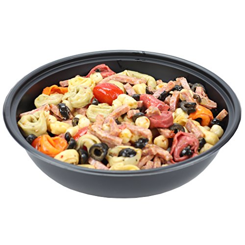 Simply Deliver 9-Inch Round Base Plastic Take-Out Bowl with Clear Lid, Microwavable and Dishwasher Safe, Black, 140-Count