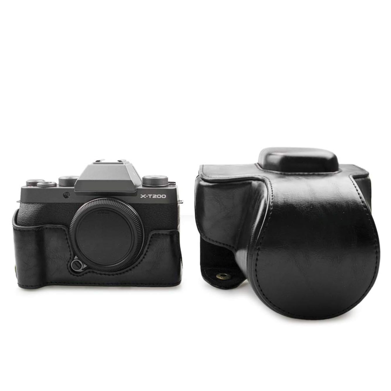 Fuji X-T200 Case, kinokoo PU Leather Case for Fuji X-T200 and 15-45mm Lens, Protective Camera Bag Full Protection Fujifilm XT200 Case (Black) Valentine Gift