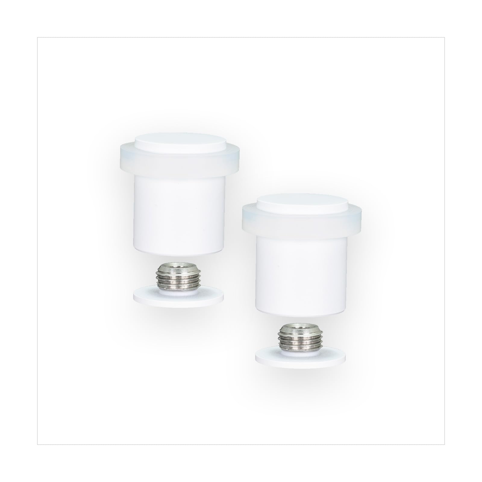 EVI Herrajes | Pack of 2 White Door Stops | Ø24x30mm | Floor Mounted | White Lacquered Stainless Steel | Silicone Protection | Includes Screw + Fastening Plug | Model I-18124x30-BBL