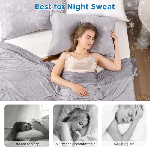 HOMFINE Cool Pillow Cases Pack of 2, Japanese Cooling Fibre Q-Max 0.45, Breathable Soft Pillow Protector with Hidden Zip, Grey 50 x 75 cm