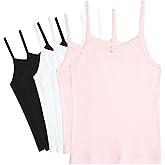 Rene Rofe Girls Camisole - 6 Pack 100% Cotton Tank Tops for Girls, White Spaghetti Strap Tank Top & Soft Cami Undershirts