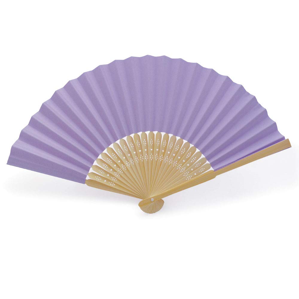 White Paper and Bamboo Wedding Fans (Lavender, 50 Fans)