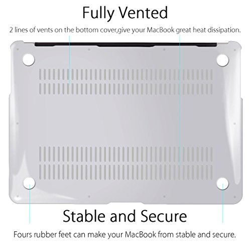 UESWILL Glossy Crystal Clear See Through Hard Shell Case Cover for MacBook Air 13" (Model: A1466/A1369) + Microfibre Cleaning Cloth, Transparent