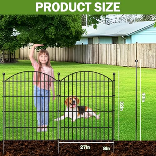 QLOFEI 10 Panels Garden Fences Animal Barrier Fencing - 32in(H) x24ft(L) with Lock - Metal Panel Border with Rustproof Coating - Decorative Cloture Jardin Dog Fence Outdoor for Yard, Flowers, Patio