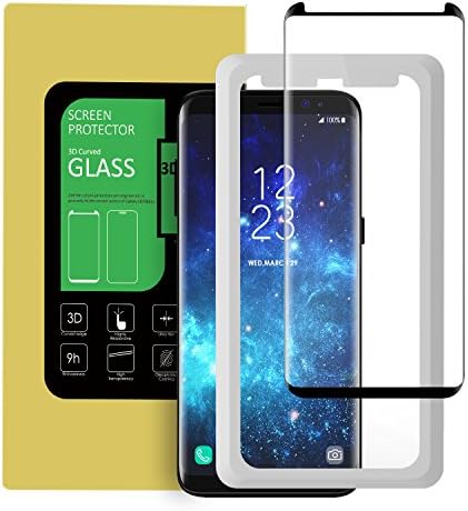 [Case Friendly] Galaxy S8 Screen Protector,Atomany HD Clear Tempered Glass Screen Protector [3D Full Coverage][Bubble Free][With Installation Tray] [Black] for Samsung Galaxy S8（5.8 inch）