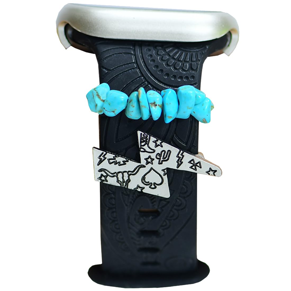 SUNOREEK Boho Stretchy Beaded Watch Band Charms for Women, Diamond Decorative Rings Loops Charms for Apple Watch Bands, 49mm-38mm, Metal Jewelry