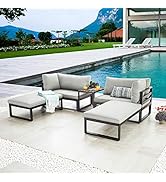 LOKATSE HOME 5 Pieces Patio Furniture Conversation Metal Sofa Set Outdoor Indoor Chaise Lounge Cu...