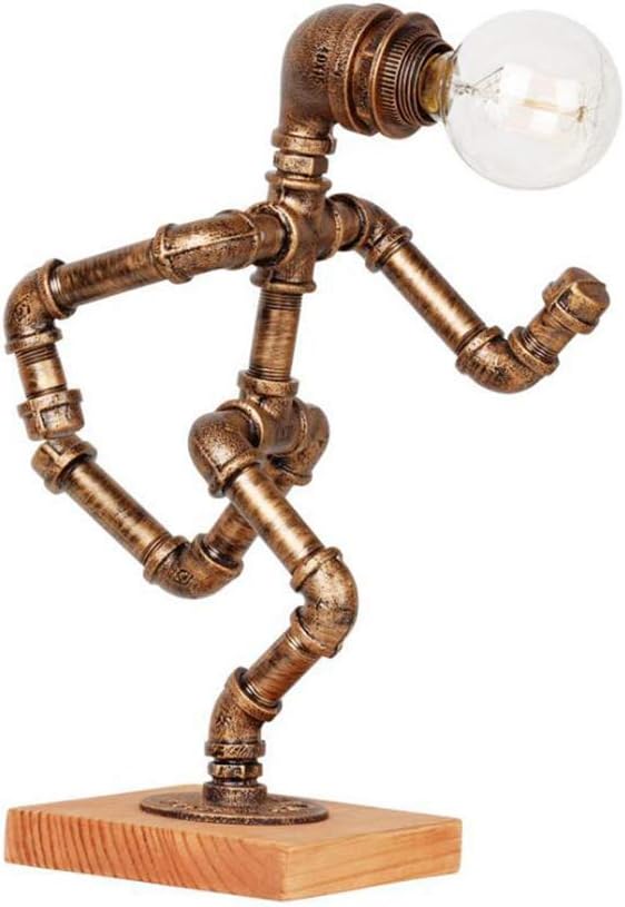 Rustic Water Pipe Robot Table Lamp, LCYFBE Vintage Industrial Running Man Steampunk Metal Desk Light