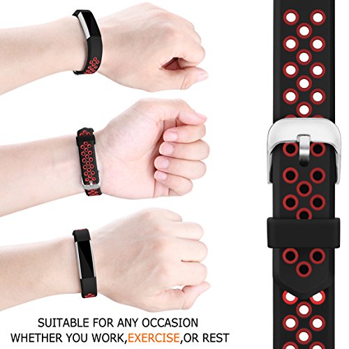 Maledan Replacement Bands Compatible for Fitbit Alta, Fitbit Alta HR and Fitbit Ace, Accessory Sport Bands Air Holes Breathable Strap Wristbands with Stainless Steel Buckle, Black/Red, Small - Thumbnail 5
