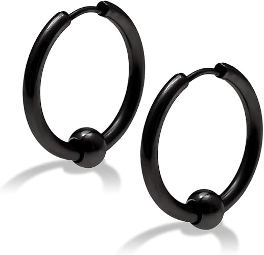 Amazon Puente ビーズ付き フープピアス ステンレス 両耳セット ブラック ビーズピアス メンズ レディース ボール ボール付き ピアス リングピアス ボール6ｍｍ ビーズ 18g 太め 大きめ r Cbr キャプティブビーズリング 黒 18mm ピアス 通販