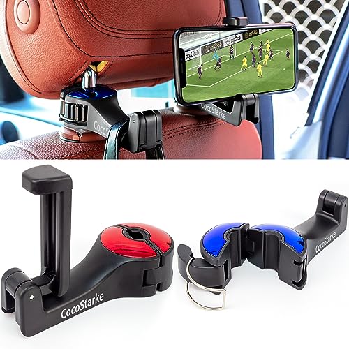 in car headrest Hidden Hook with Cell Phone Holder, Car Back Seat Hook  Universal for Purses and Bags 360°