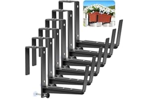 VOXOR Window Box Brackets, Adjustable Planter Box Brackets, Heavy Duty Iron Flower Box Brackets for Railings, with Enhanced Bottom Support - Perfect for Balconies, Fences, and Gardens (6 Pack)