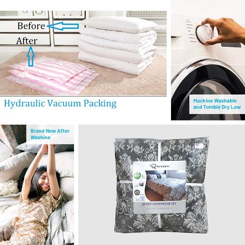 Ruvanti All Season Queen Comforter Set with 2 Pillow Shams - Luxurious Goose Down Alternative Comforter - Soft and Comfortable Hypo Allergenic Reversible Duvet Insert - Dark Grey - Machine Washable