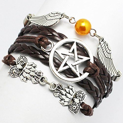 Bracelet, Angel Wings, Wing, Owls, Pagan and Wiccan, Dean Winchester, Supernatural, Star Bracelet,Friendship, Bridesmaid Gif (Brown)