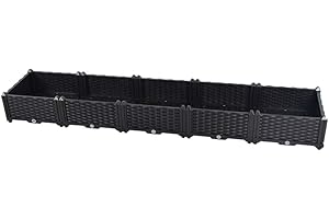 BAOYOUNI Rectangular Raised Garden Bed Kit Plastic Planter Growing Box for Vegetables, Herbs, Flowers & Succulents in Balcony, Patio or Yard, Enjoy Your Farming Life, Black