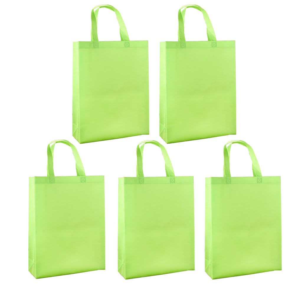 Aoktorkit 5Pcs Green Party Favor Bag,Grocery Tote Bag,Reusable Non-woven Tote Shopping Bags,Gift Bags with Handle