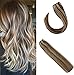 Sunny Clip in Hair Extensions Highlighted 14 inch Human Hair Clip in Extensions Blonde Highlights Thick Piano Color Light Brown Mixed Medium Blonde Clip on 7pcs 120 gram