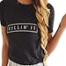 kaifongfu sales, Women Summer Round Neck Letter Printing Short Sleeve Cotton Blouse Tops T-Shirt
