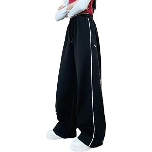 Girls Sweatpants Baggy Wide Leg Pants with White Side Stripes Elastic Waist Y2k Streetwear Trousers for Teen Kids
