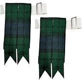 Men's Tartans Kilt Flashes with Heavy Buckle Elastic Adjusters Fit Black