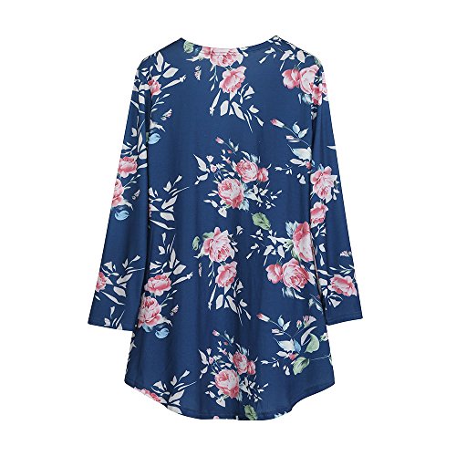 Hanican Women Ladies Long Sleeve Coat Floral Jacket Open Front Kimono Outerwear Elegant Cardigan (Blue, L)