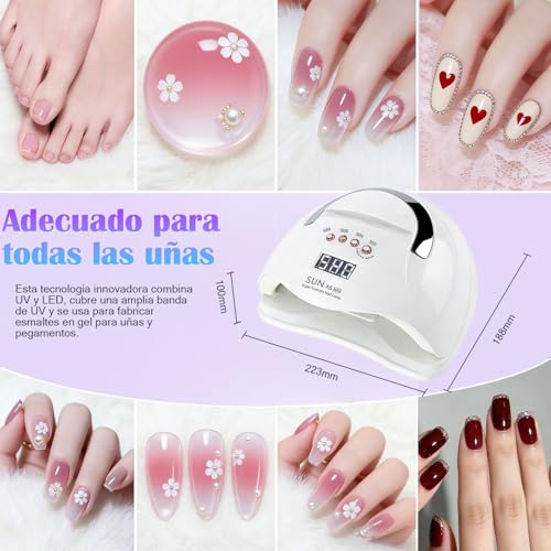 CARYWON - Lámpara de Uñas, 200W 45 UV LED Lámpara de Uñas para Esmalte de Gel, Secador de Uñas con 4 Ajustes de Temporizador y Pantalla LCD, Lámpara de gel de Curado Portátil más Rápido