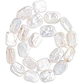 Hobbspring Baroque Pearl Beads Natural Irregular Cultured Freshwater Pearl Loose Bead Faint Yellow White Flat Rectangle Beads for Earrings Necklaces Bracelets Jewelry Making(1 Strand)